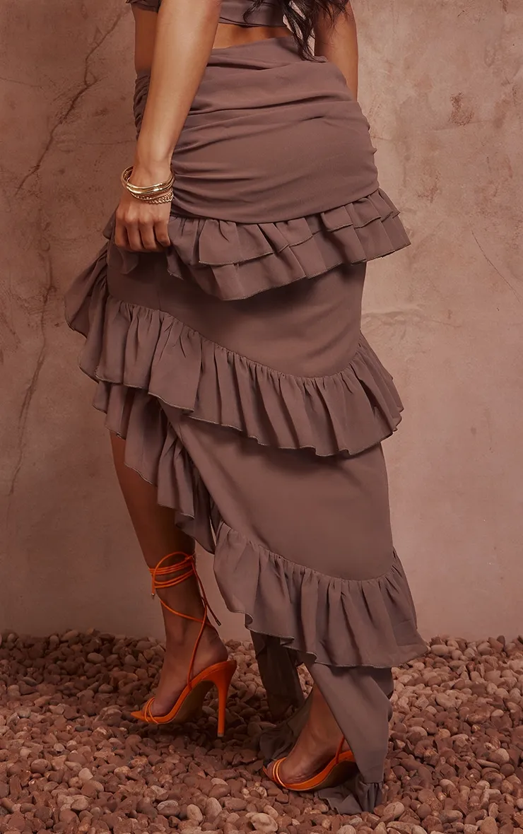 Deep Taupe Ruffle Detail Maxi Skirt sold by Pretty Little Thing product image thumbnail 3