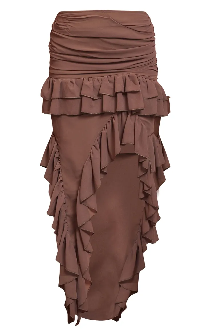Deep Taupe Ruffle Detail Maxi Skirt sold by Pretty Little Thing product image thumbnail 5