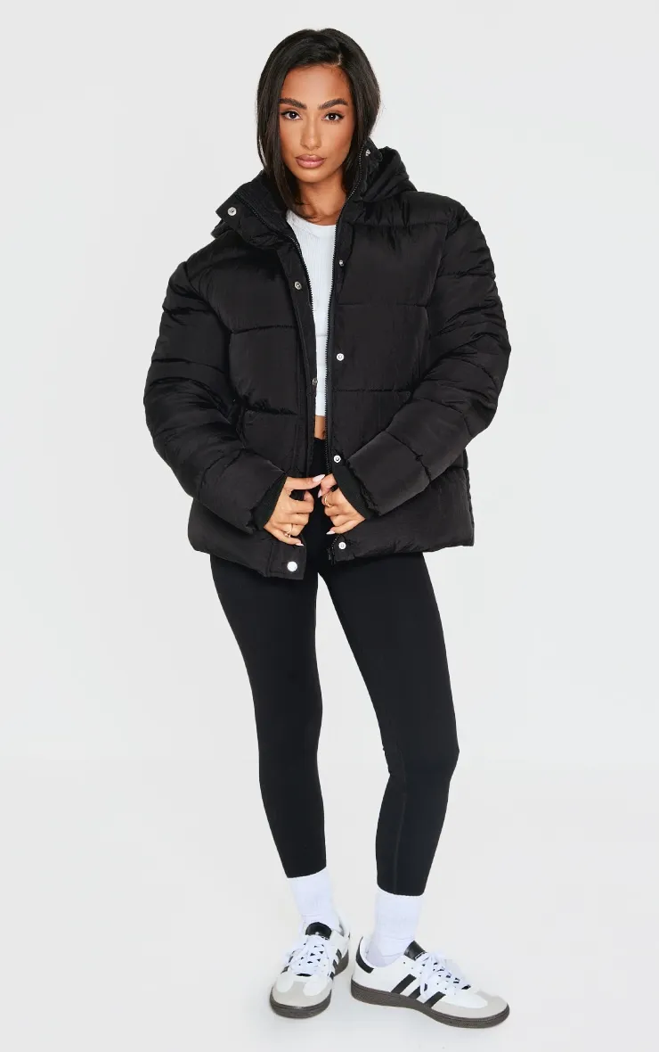 Petite Black Hooded Puffer Jacket sold by Pretty Little Thing product image thumbnail 3