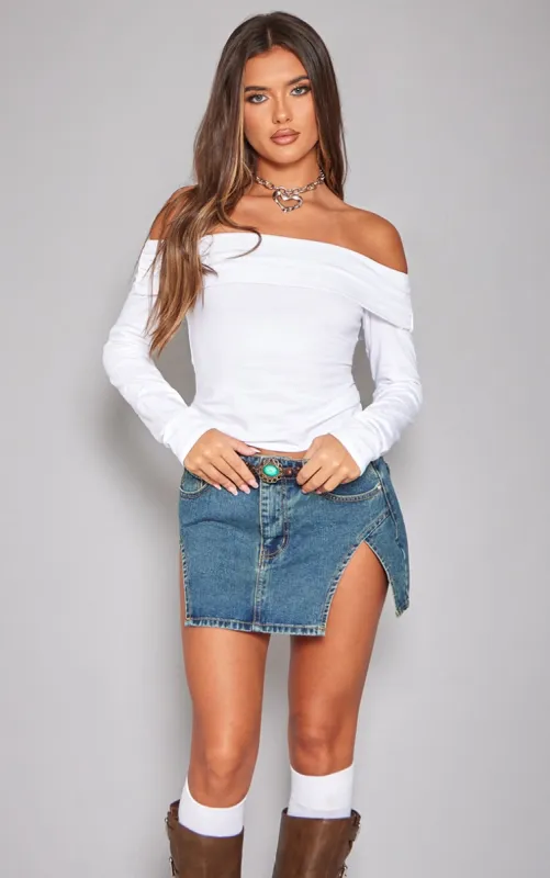 White Cotton Foldover Bardot Long Top sold by Pretty Little Thing