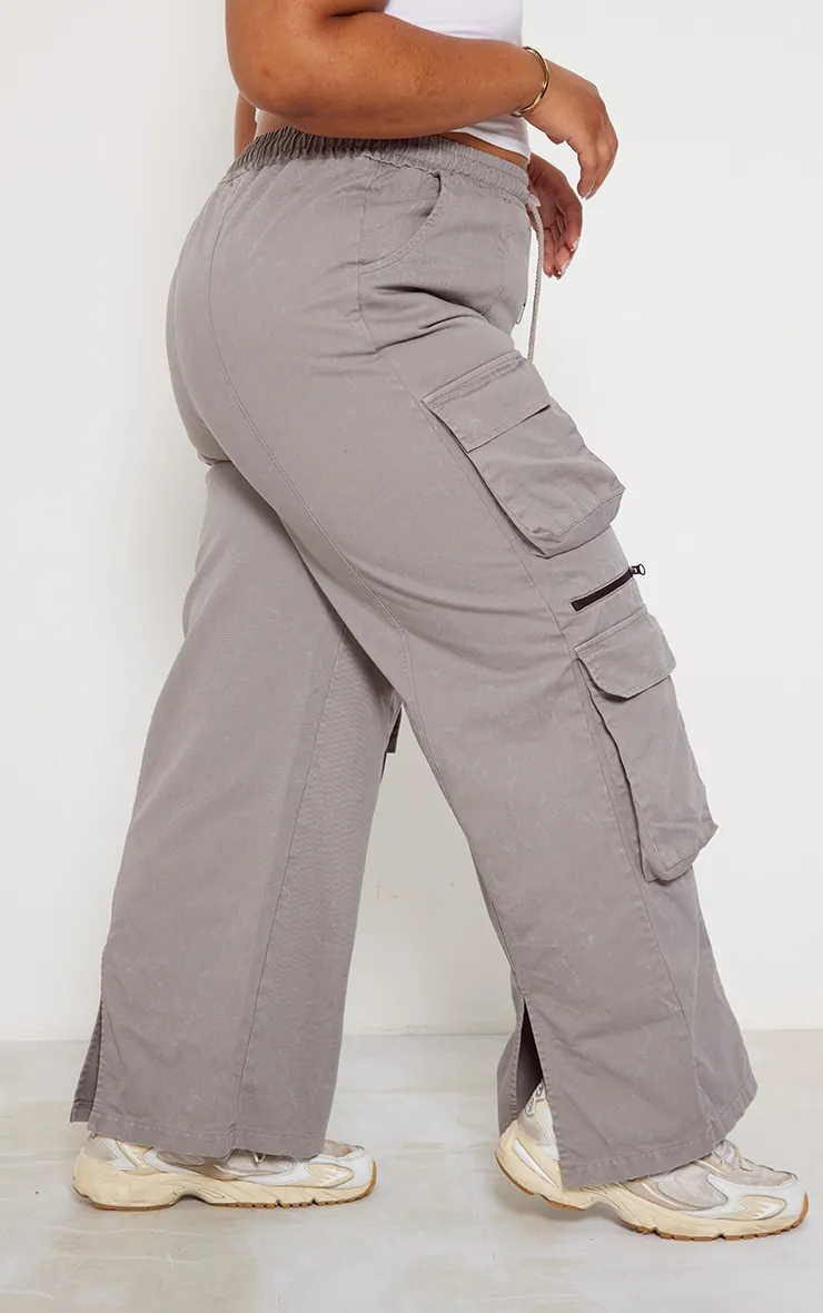 Plus Grey Washed Cargo Trousers sold by Pretty Little Thing product image thumbnail 3