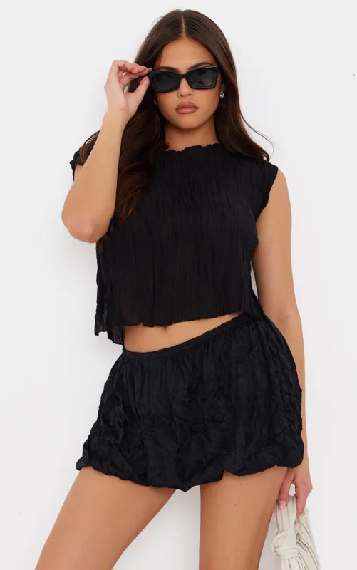 Black Textured Sheer Crew Neck Sleeveless Top sold by Pretty Little Thing