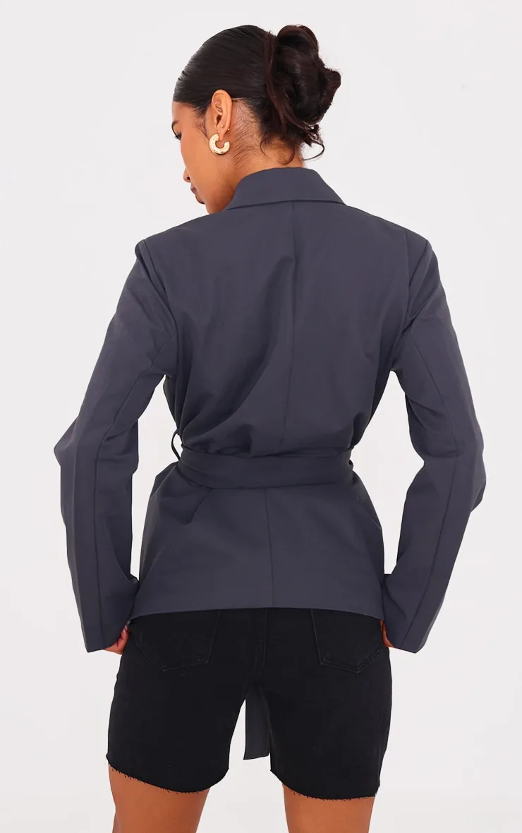 Charcoal Wide Belted Waist Blazer sold by Pretty Little Thing product image thumbnail 2