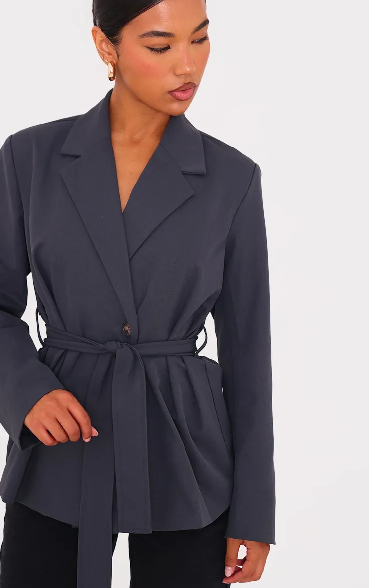 Charcoal Wide Belted Waist Blazer sold by Pretty Little Thing product image thumbnail 4