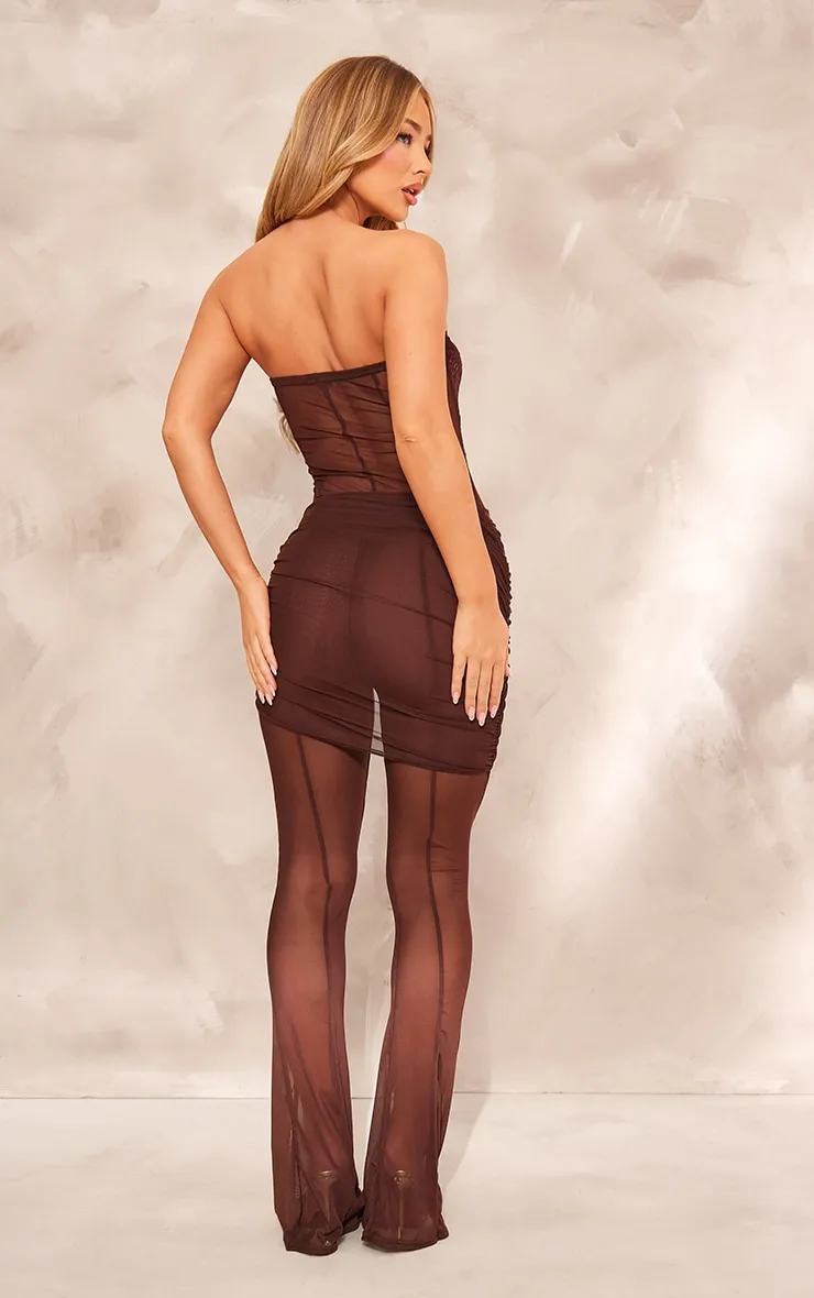 Chocolate Sheer Mesh Wrap Lace Detail Jumpsuit sold by Pretty Little Thing product image thumbnail 2
