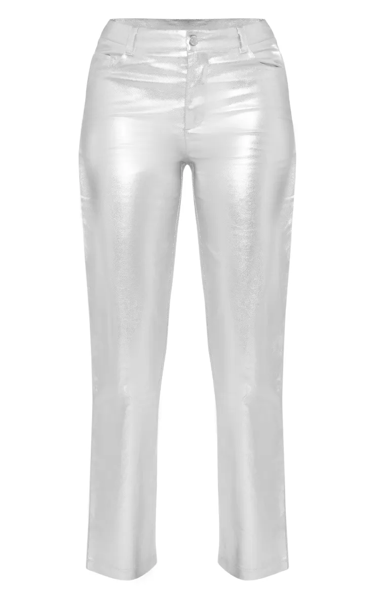 Silver Metallic Coated Denim Straight Leg Jeans sold by Pretty Little Thing product image thumbnail 5