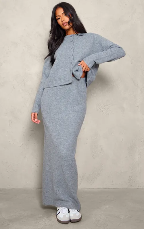 Tall Grey Melange Soft Knit Maxi Skirt sold by Pretty Little Thing
