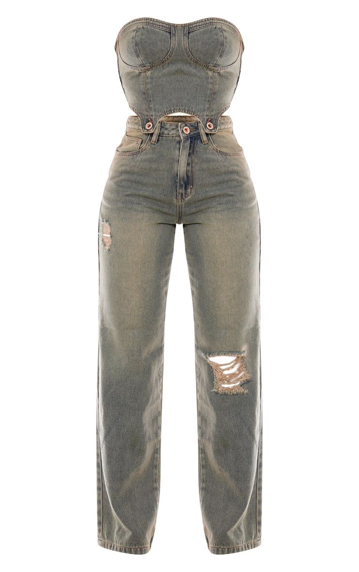 Vintage Wash Detachable Bandeau Denim Jumpsuit sold by Pretty Little Thing product image thumbnail 5