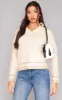 Oatmeal Soft Knit Varsity V Neck Jumper sold by Pretty Little Thing