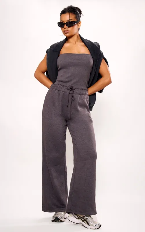 Charcoal Rib Elasticated Tie Strappy Jumpsuit sold by Pretty Little Thing