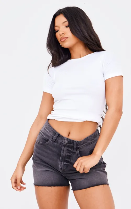 PRETTYLITTLETHING Washed Black Raw Hem Boyfriend Denim Shorts sold by Pretty Little Thing