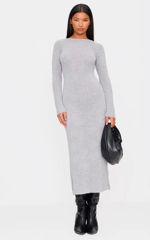 Light Grey Bobble Knit Long Sleeve Maxi Dress sold by Pretty Little Thing