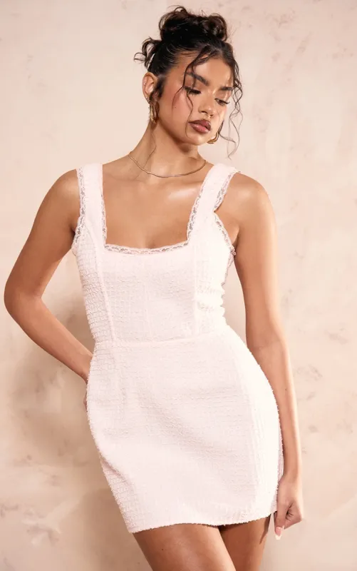 Pink Boucle Glitter Lace Trim Mini Dress sold by Pretty Little Thing