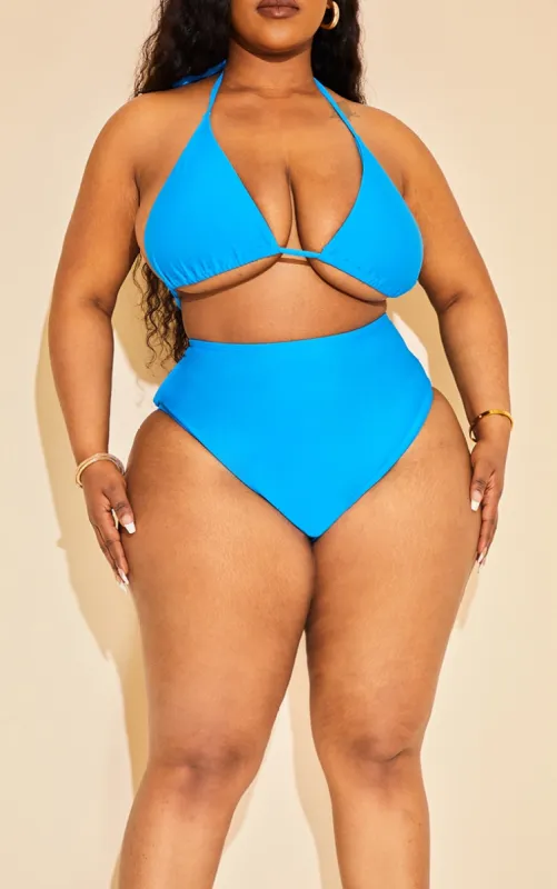 Plus Bright Blue Mix & Match High Waist Bikini Bottoms sold by Pretty Little Thing