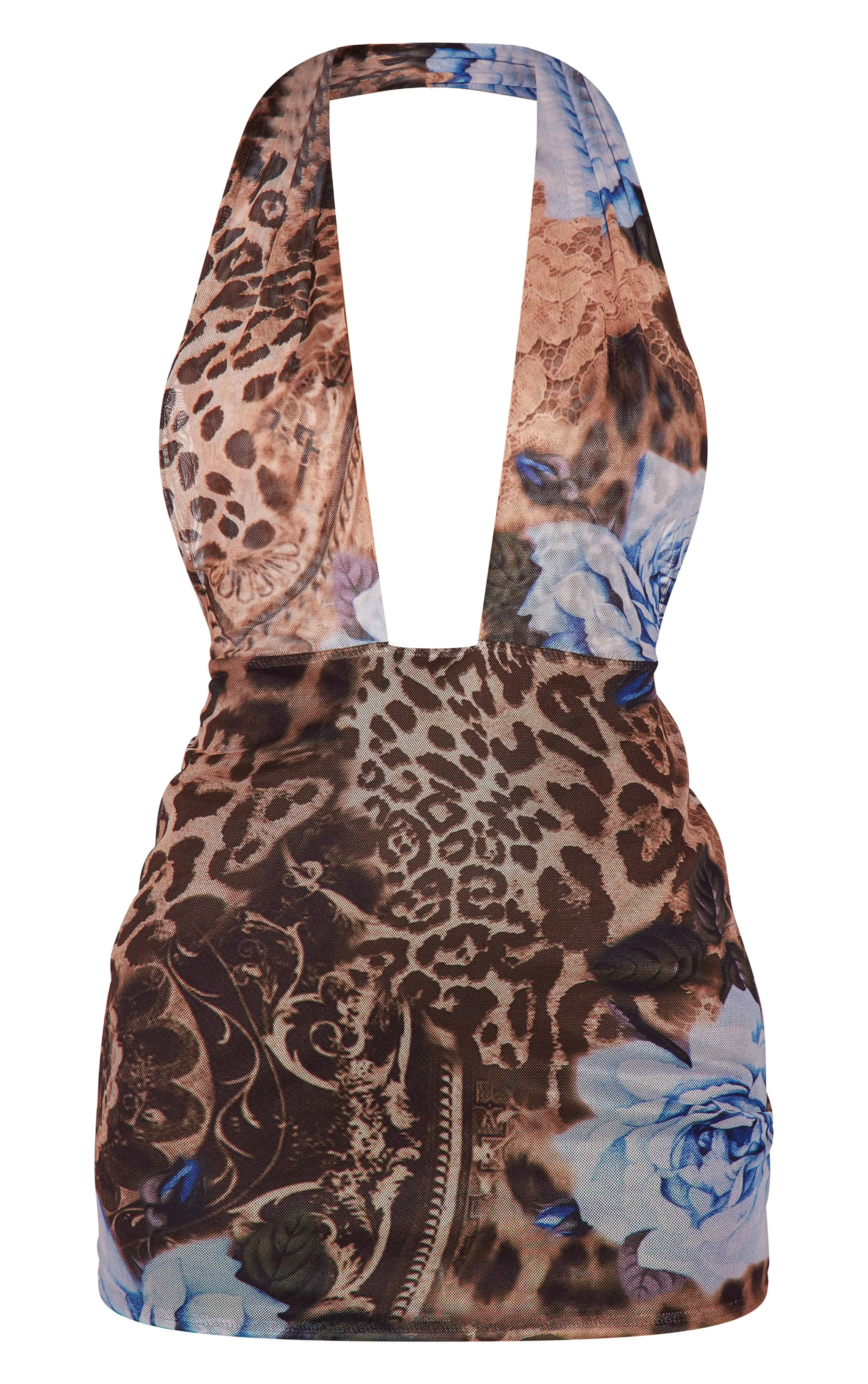 Leopard Print Mesh Backless Halterneck Bodycon Dress sold by Pretty Little Thing product image thumbnail 5