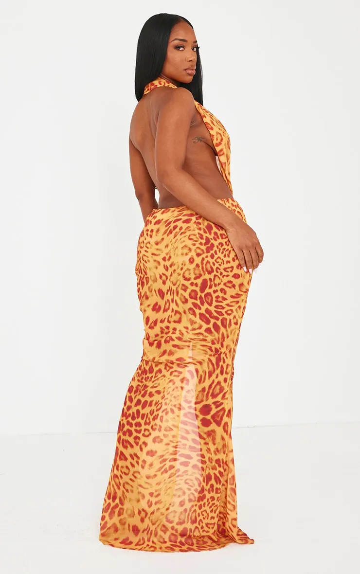 Shape Orange Leopard Printed Chiffon Drape Front Maxi Dress sold by Pretty Little Thing product image thumbnail 2