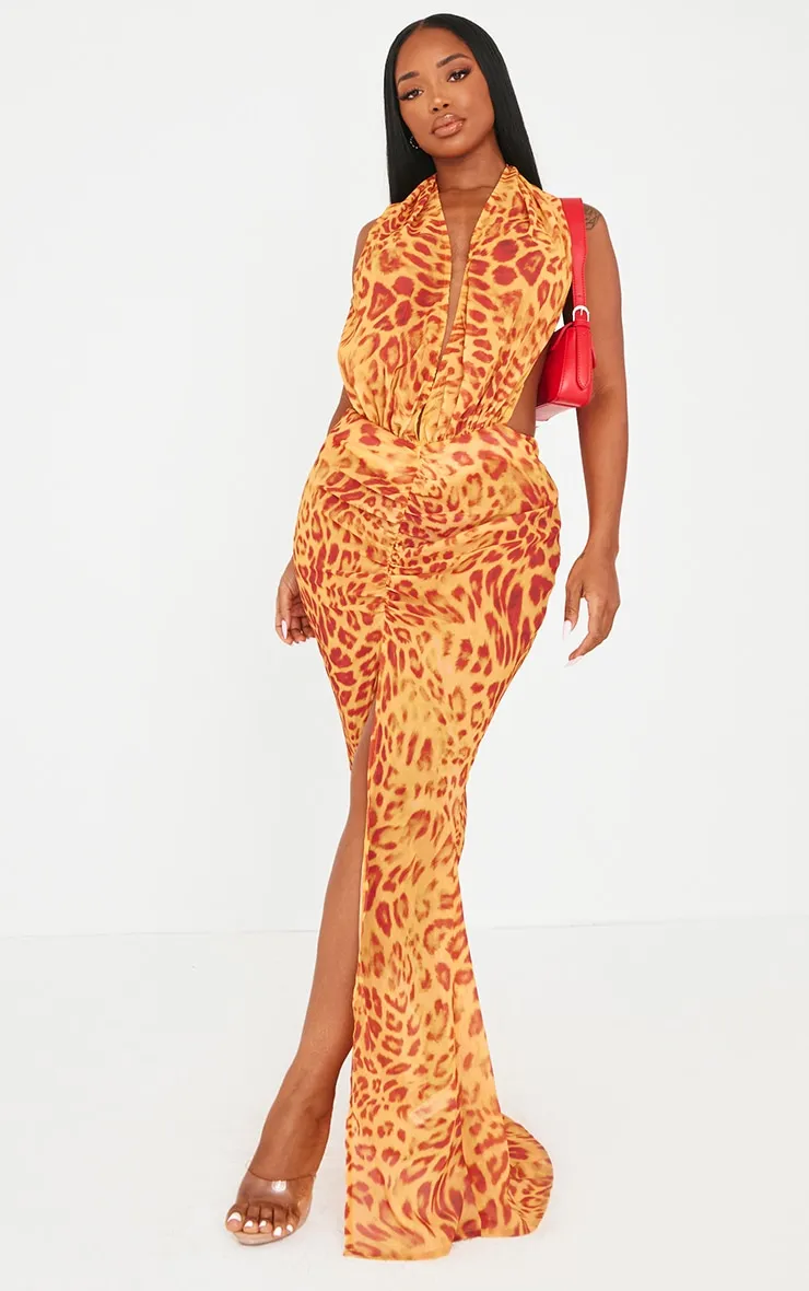 Shape Orange Leopard Printed Chiffon Drape Front Maxi Dress sold by Pretty Little Thing product image thumbnail 3