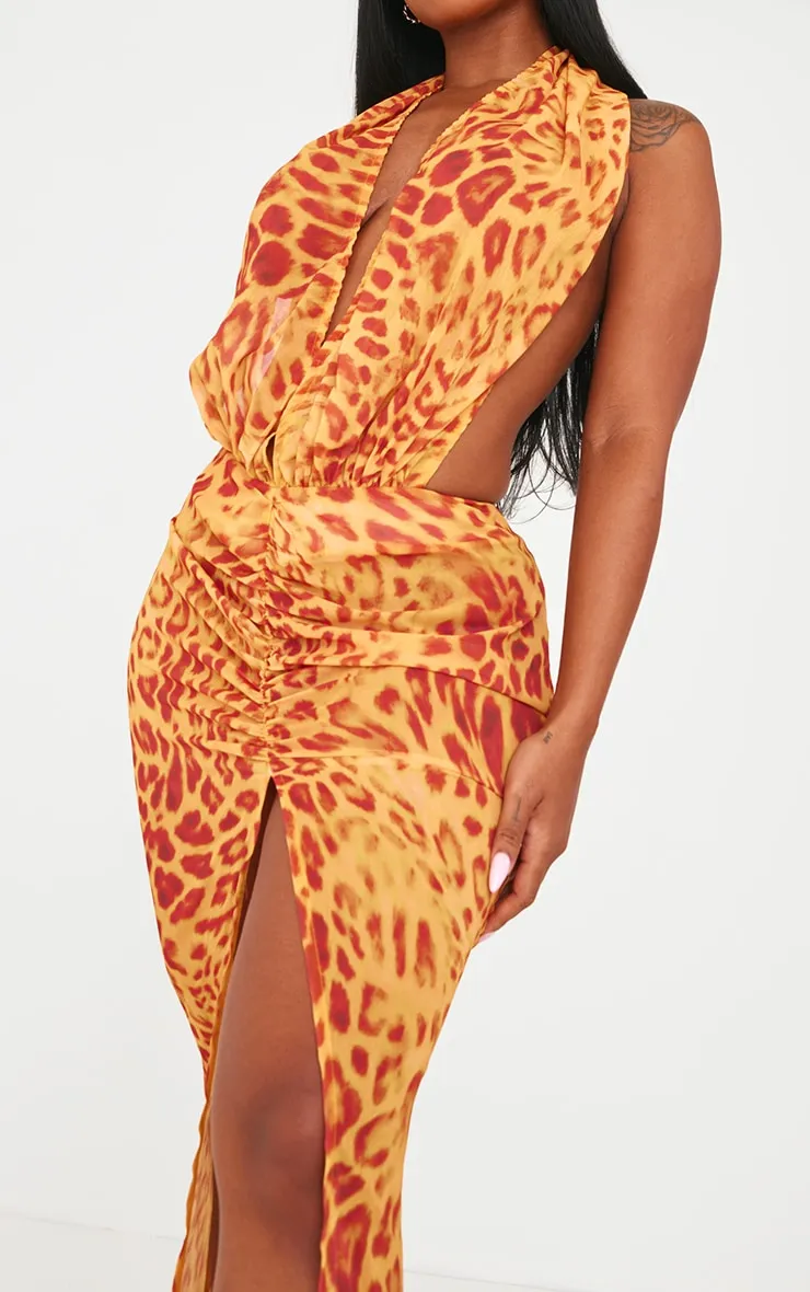 Shape Orange Leopard Printed Chiffon Drape Front Maxi Dress sold by Pretty Little Thing product image thumbnail 4