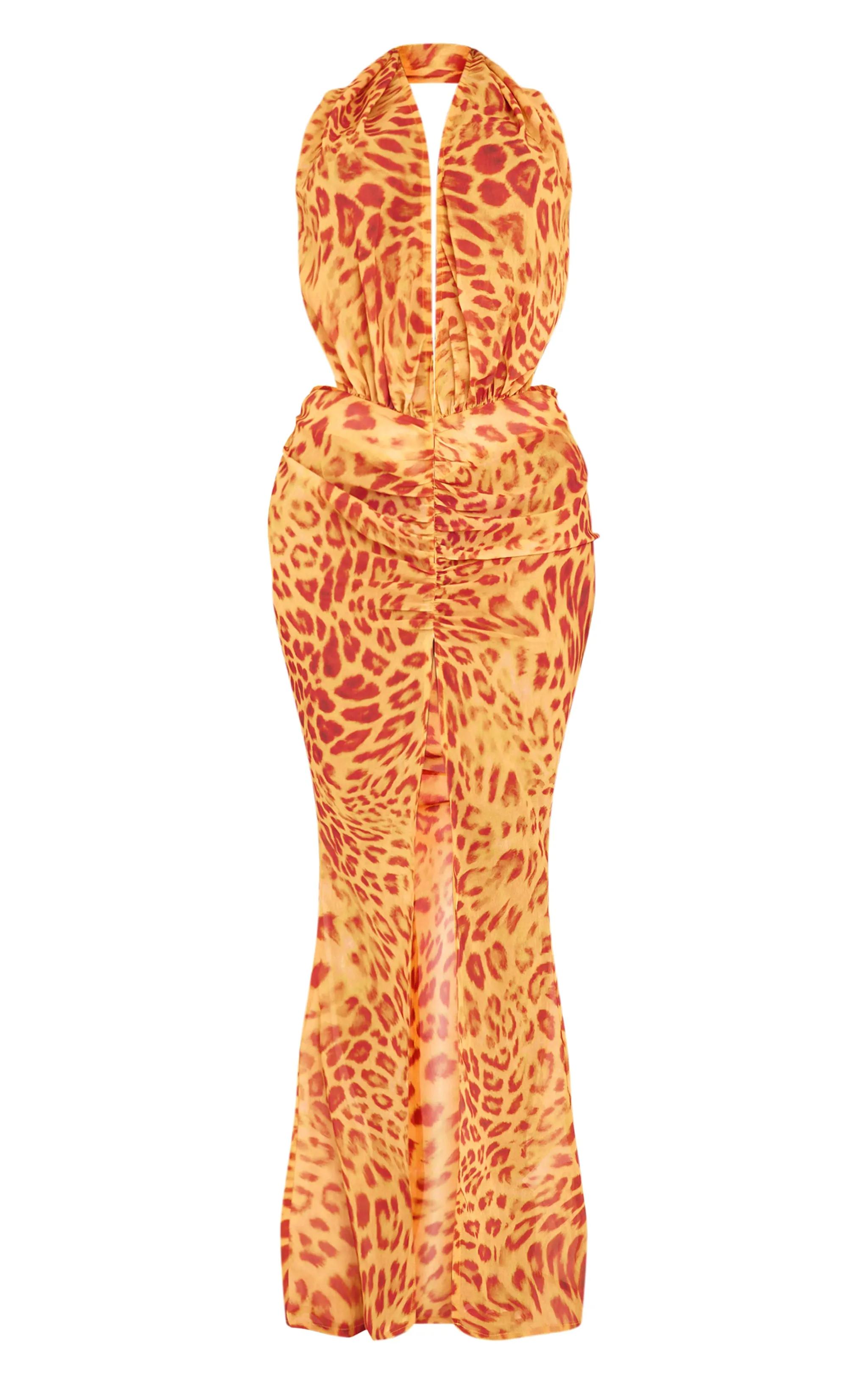 Shape Orange Leopard Printed Chiffon Drape Front Maxi Dress sold by Pretty Little Thing product image thumbnail 5