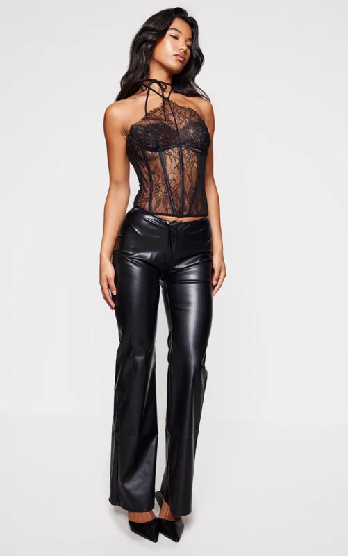 Black Faux Leather Low Rise Straight Leg Trousers sold by Pretty Little Thing