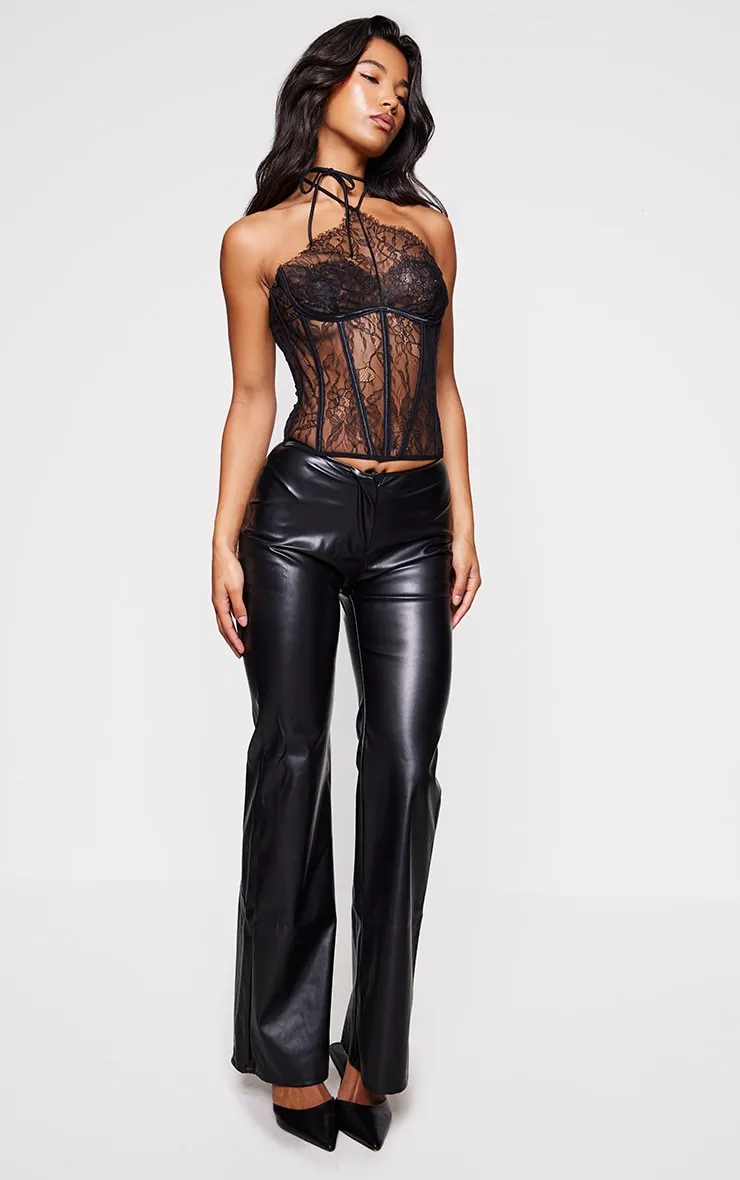 Black Faux Leather Low Rise Straight Leg Trousers sold by Pretty Little Thing