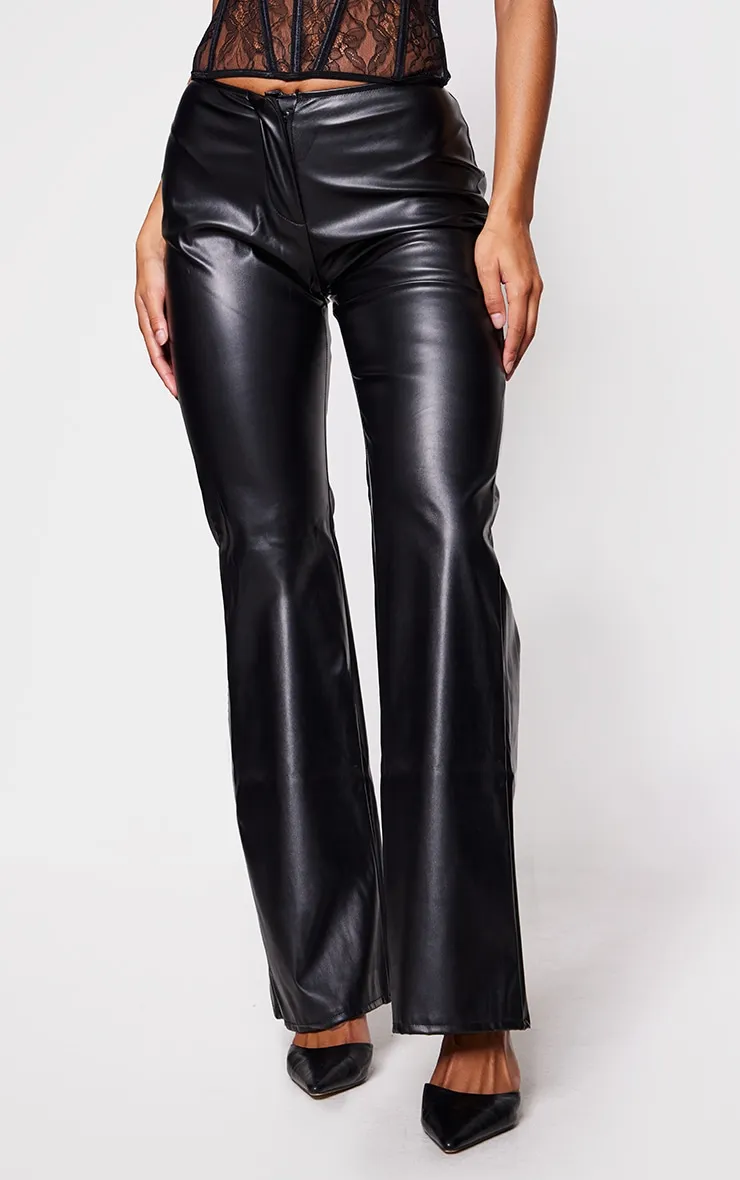 Black Faux Leather Low Rise Straight Leg Trousers sold by Pretty Little Thing product image thumbnail 2