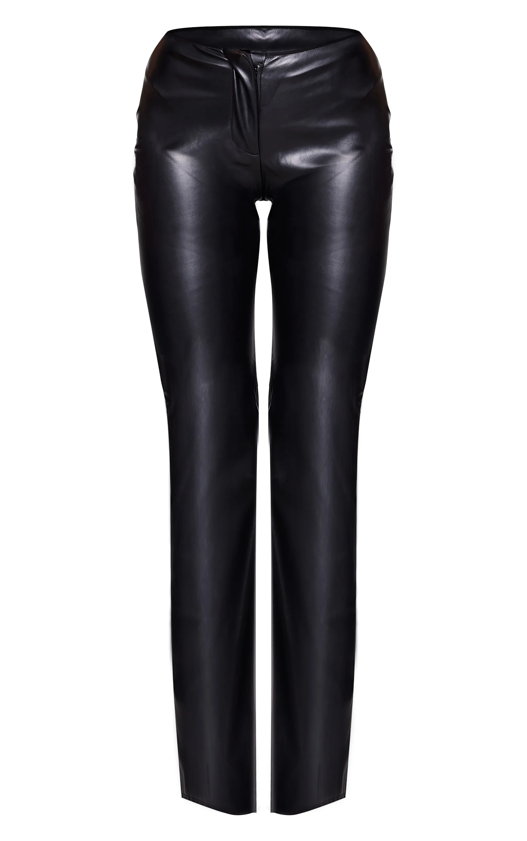 Black Faux Leather Low Rise Straight Leg Trousers sold by Pretty Little Thing product image thumbnail 5
