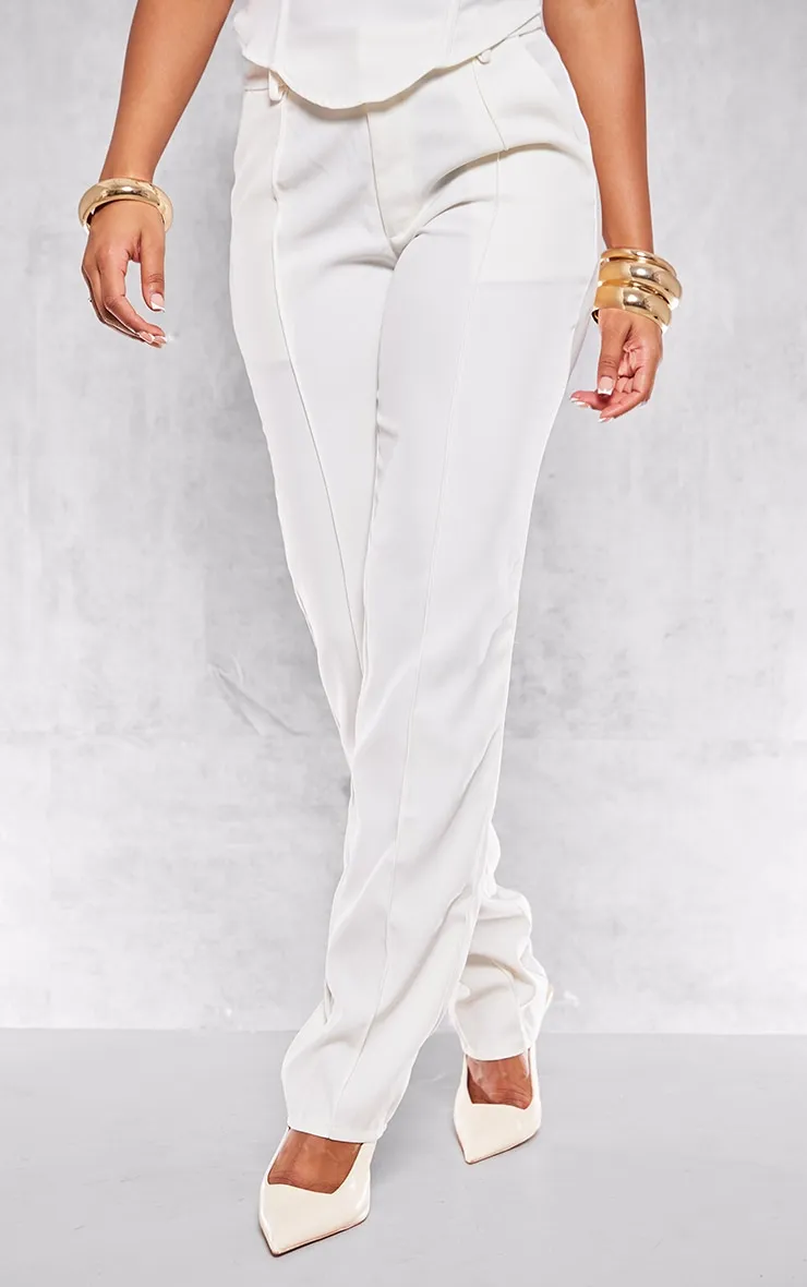 Cream Woven Tailored Seam Detail Straight Leg Trousers sold by Pretty Little Thing product image thumbnail 2