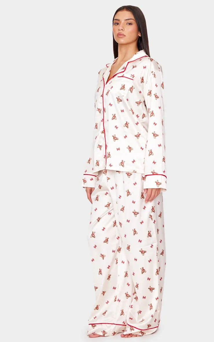 Cream Teddy Print Satin Long Pj Set sold by Pretty Little Thing product image thumbnail 3