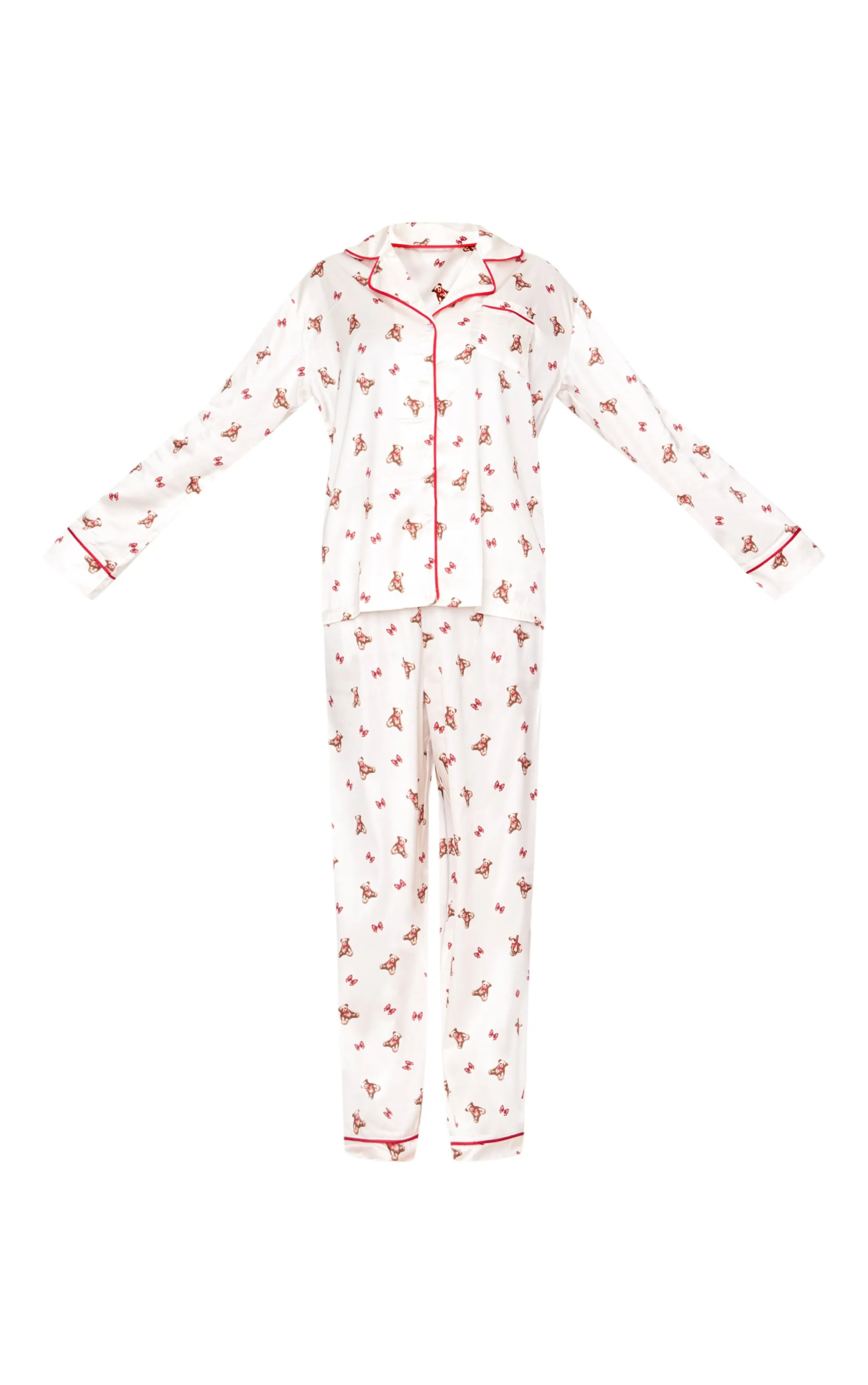 Cream Teddy Print Satin Long Pj Set sold by Pretty Little Thing product image thumbnail 5