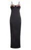 Black Satin Floral Applique Underwired Strappy Maxi Dress sold by Pretty Little Thing