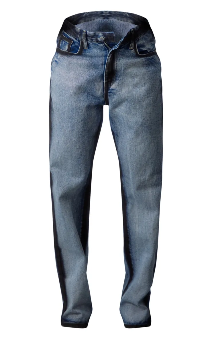 Indigo Blue Wash Contrast Edge Washed Down Straight Leg Denim Jeans sold by Pretty Little Thing product image thumbnail 5