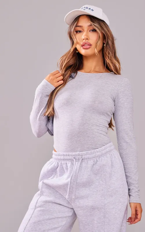 Petite Grey Marl Basic Cotton Blend Crew Neck Bodysuit sold by Pretty Little Thing