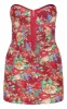 Burgundy Tapestry Bandeau Lace Up Back Bodycon Dress sold by Pretty Little Thing