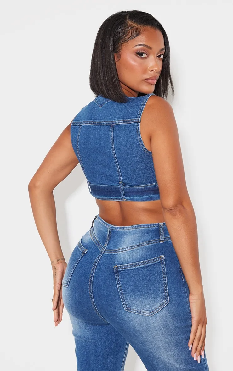 Shape Light Blue Denim Cropped Zip Detail Sleeveless Jacket sold by Pretty Little Thing product image thumbnail 2