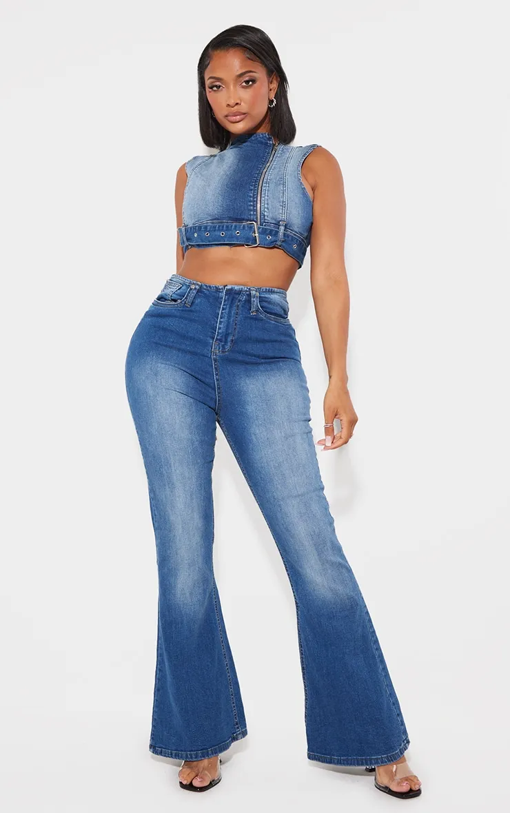 Shape Light Blue Denim Cropped Zip Detail Sleeveless Jacket sold by Pretty Little Thing product image thumbnail 3