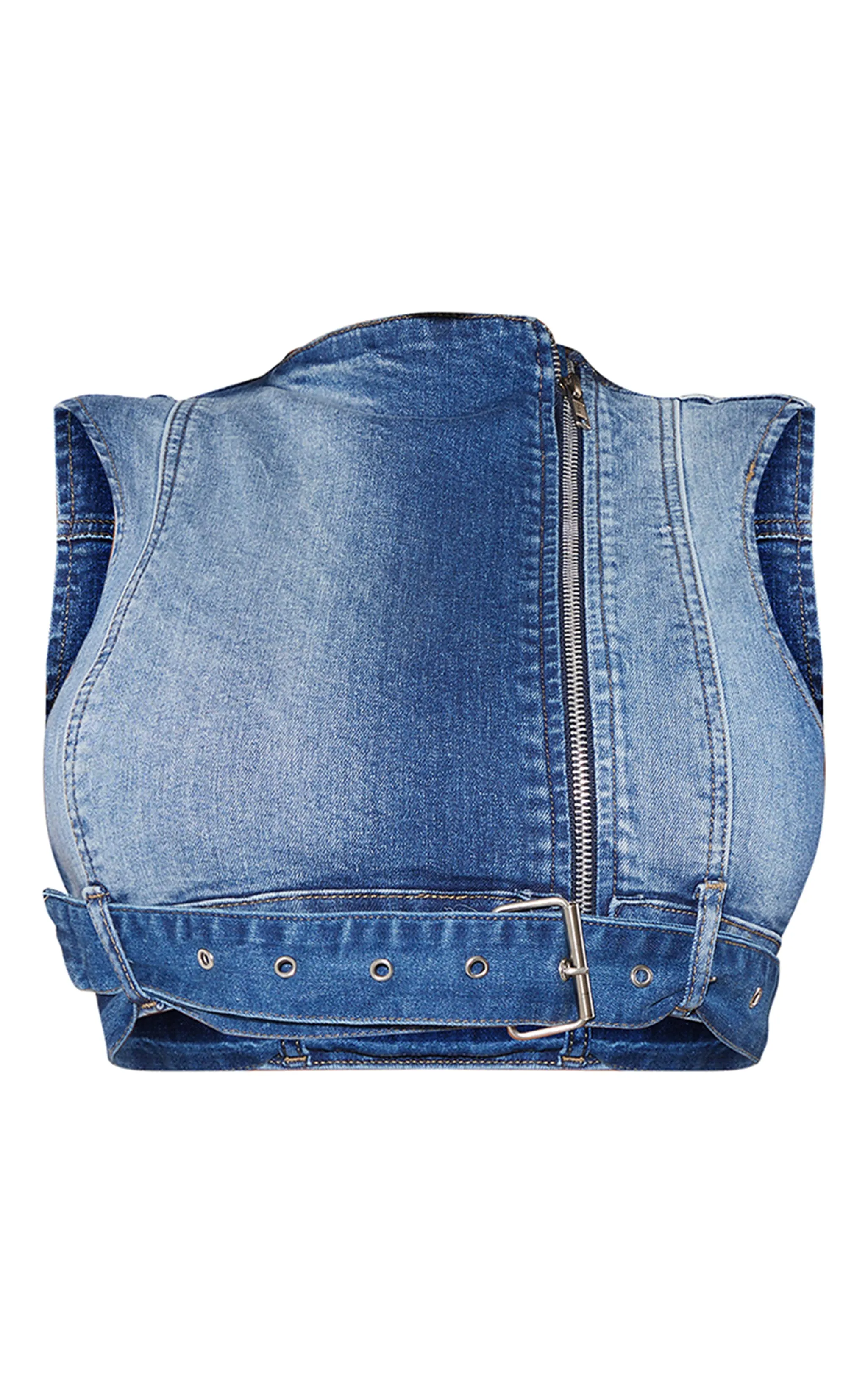 Shape Light Blue Denim Cropped Zip Detail Sleeveless Jacket sold by Pretty Little Thing product image thumbnail 5