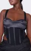 Plus Black Mesh Boned Dipped Corset sold by Pretty Little Thing