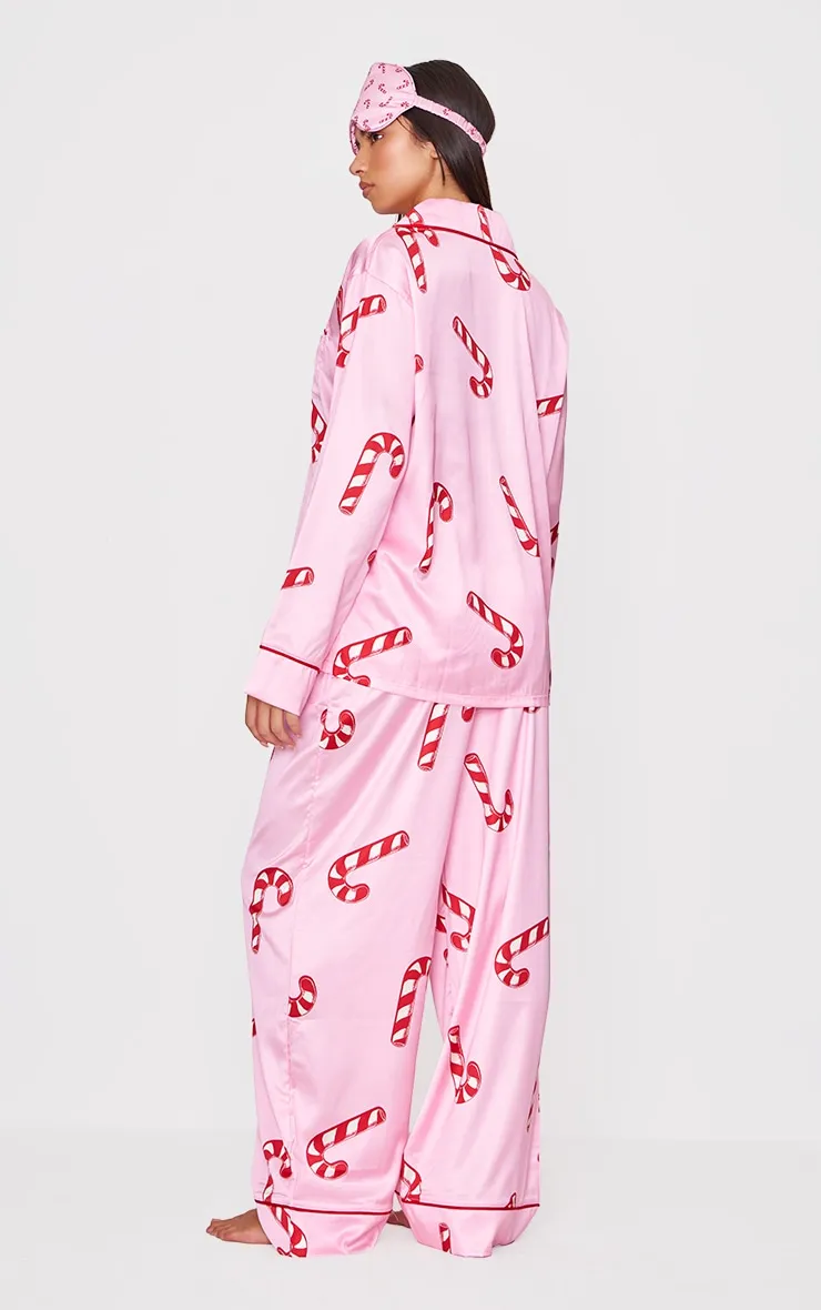 Pink Candy Cane Print Satin Long PJ Set sold by Pretty Little Thing product image thumbnail 2