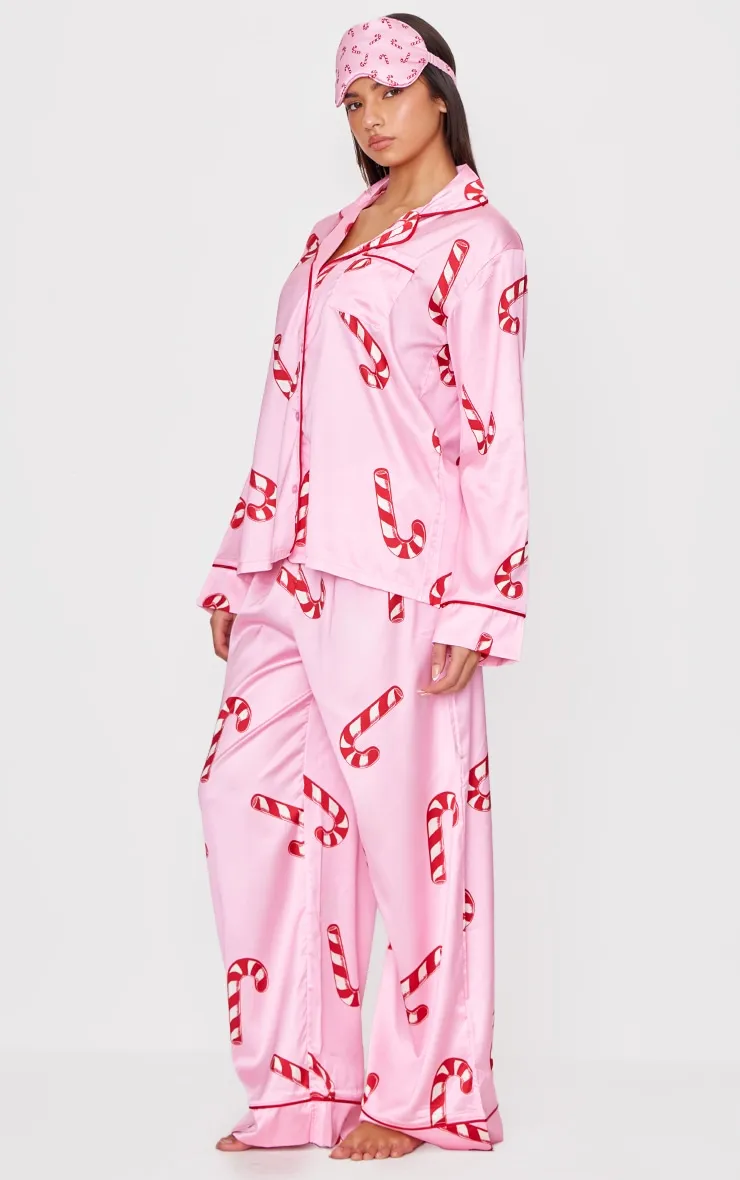Pink Candy Cane Print Satin Long PJ Set sold by Pretty Little Thing product image thumbnail 3