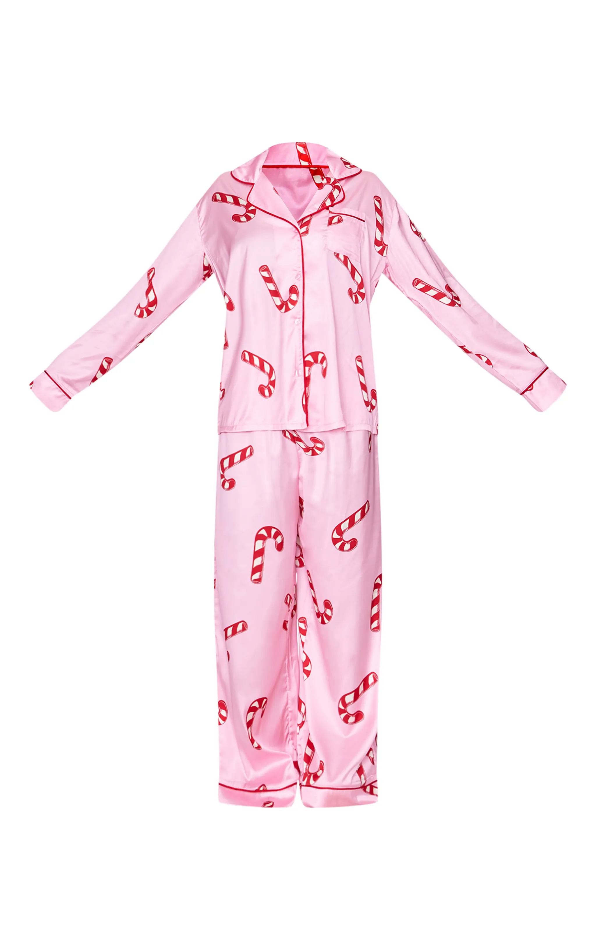 Pink Candy Cane Print Satin Long PJ Set sold by Pretty Little Thing product image thumbnail 5