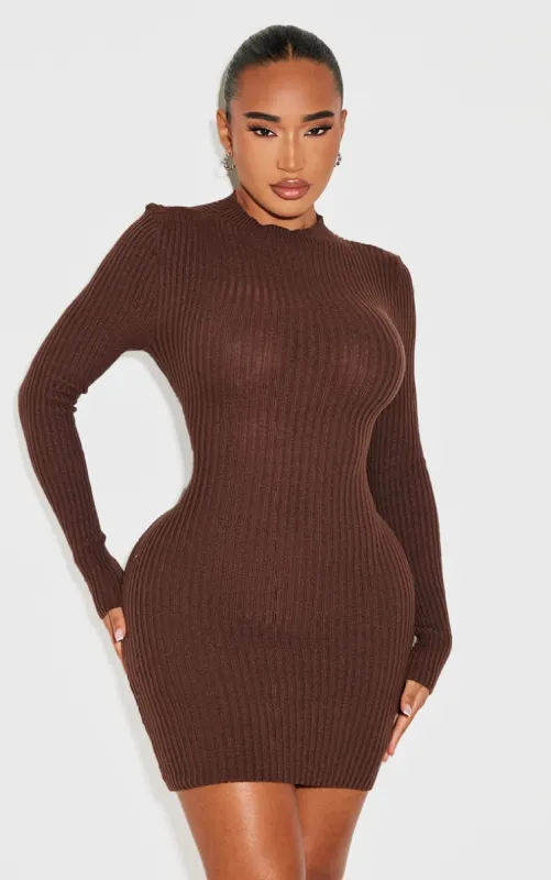 Shape Chocolate Rib Knit Mini Dress sold by Pretty Little Thing