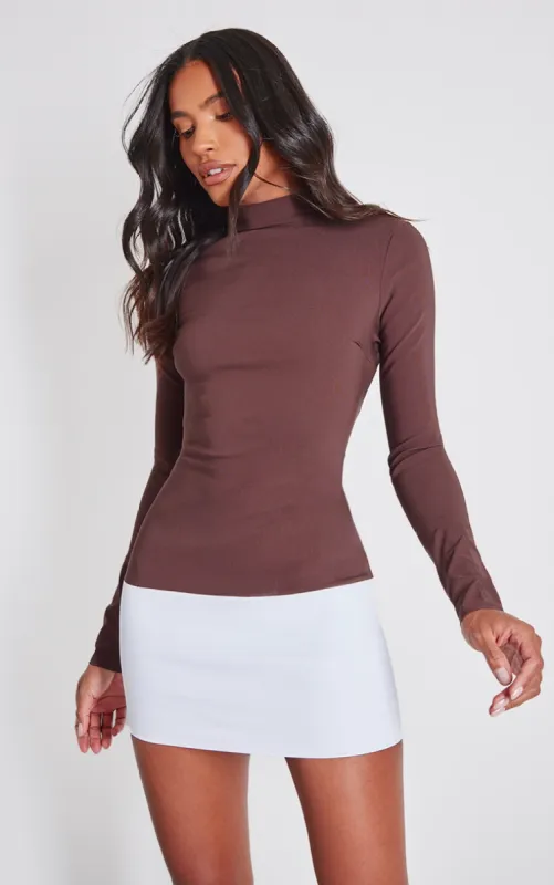 Chocolate Contrast Hem High Neck Bodycon Dress sold by Pretty Little Thing