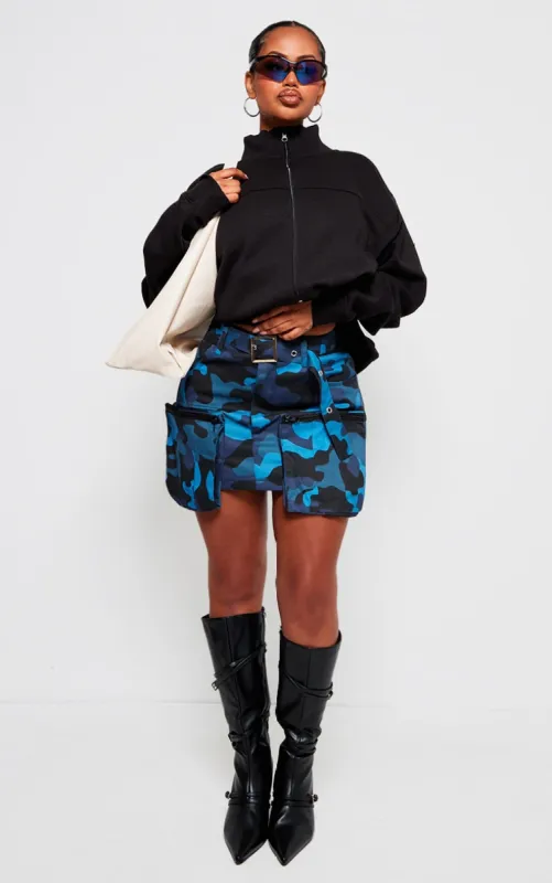 Shape Blue Camo Print Pocket Detail Mini Skirt sold by Pretty Little Thing