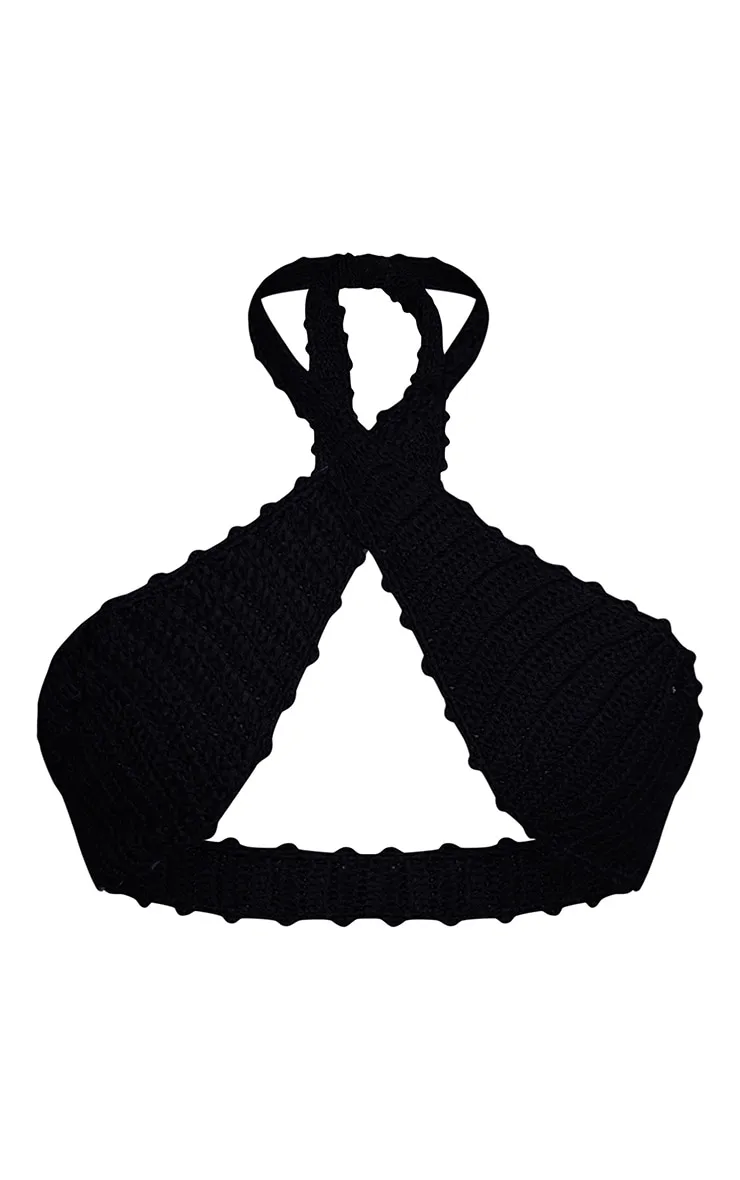 Black Crochet Bandeau Tie Front Beach Top sold by Pretty Little Thing product image thumbnail 5