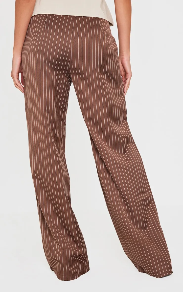 Chocolate Pinstripe Dipped Waist Straight Leg Trousers sold by Pretty Little Thing product image thumbnail 3