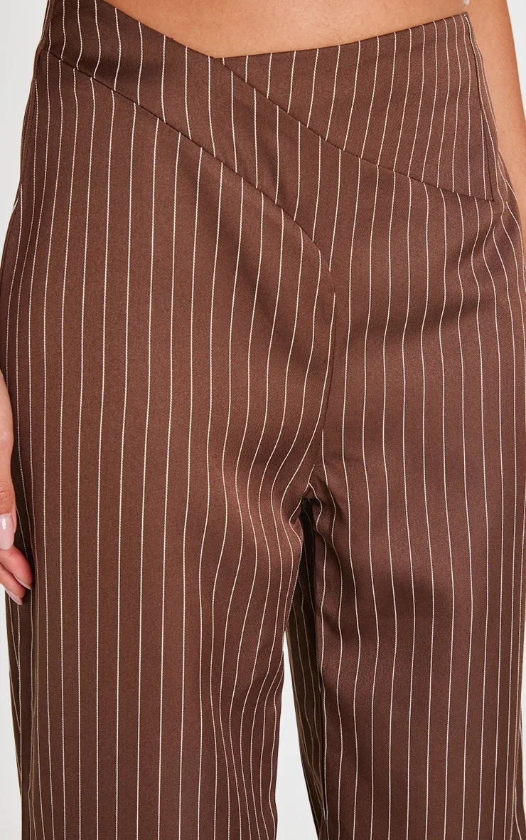Chocolate Pinstripe Dipped Waist Straight Leg Trousers sold by Pretty Little Thing product image thumbnail 4