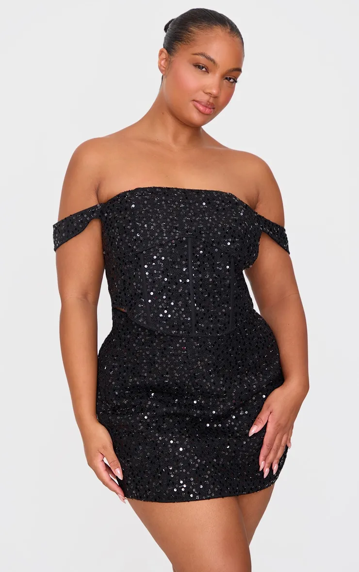 Plus Black Sequin Detail Crop Top sold by Pretty Little Thing