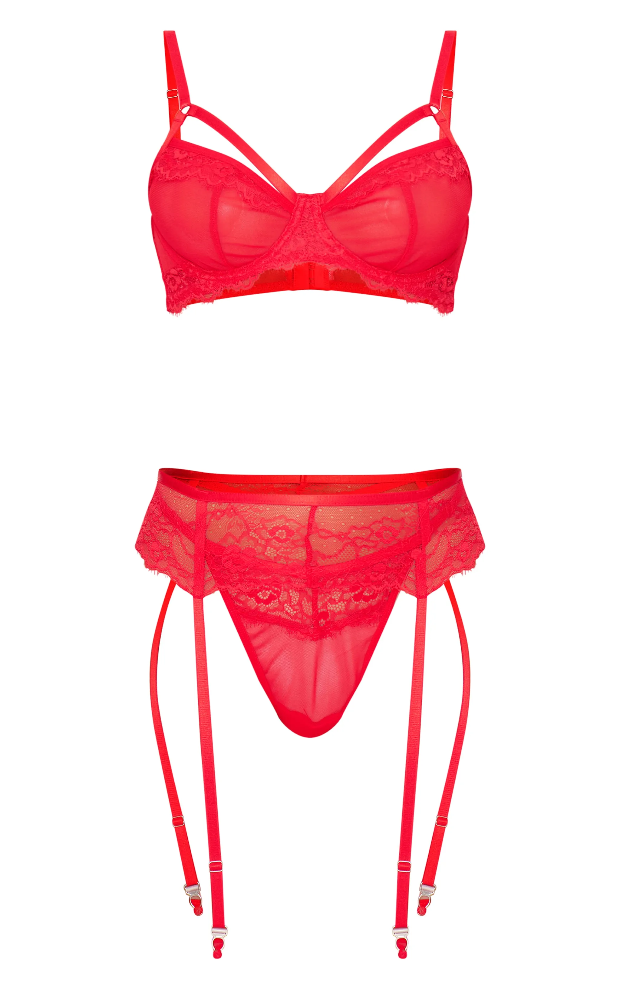 Red Lace 3 Piece Lingerie Set sold by Pretty Little Thing product image thumbnail 5