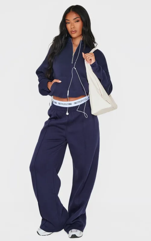 Blue Grey Seam Detail Wide Leg Joggers sold by Pretty Little Thing